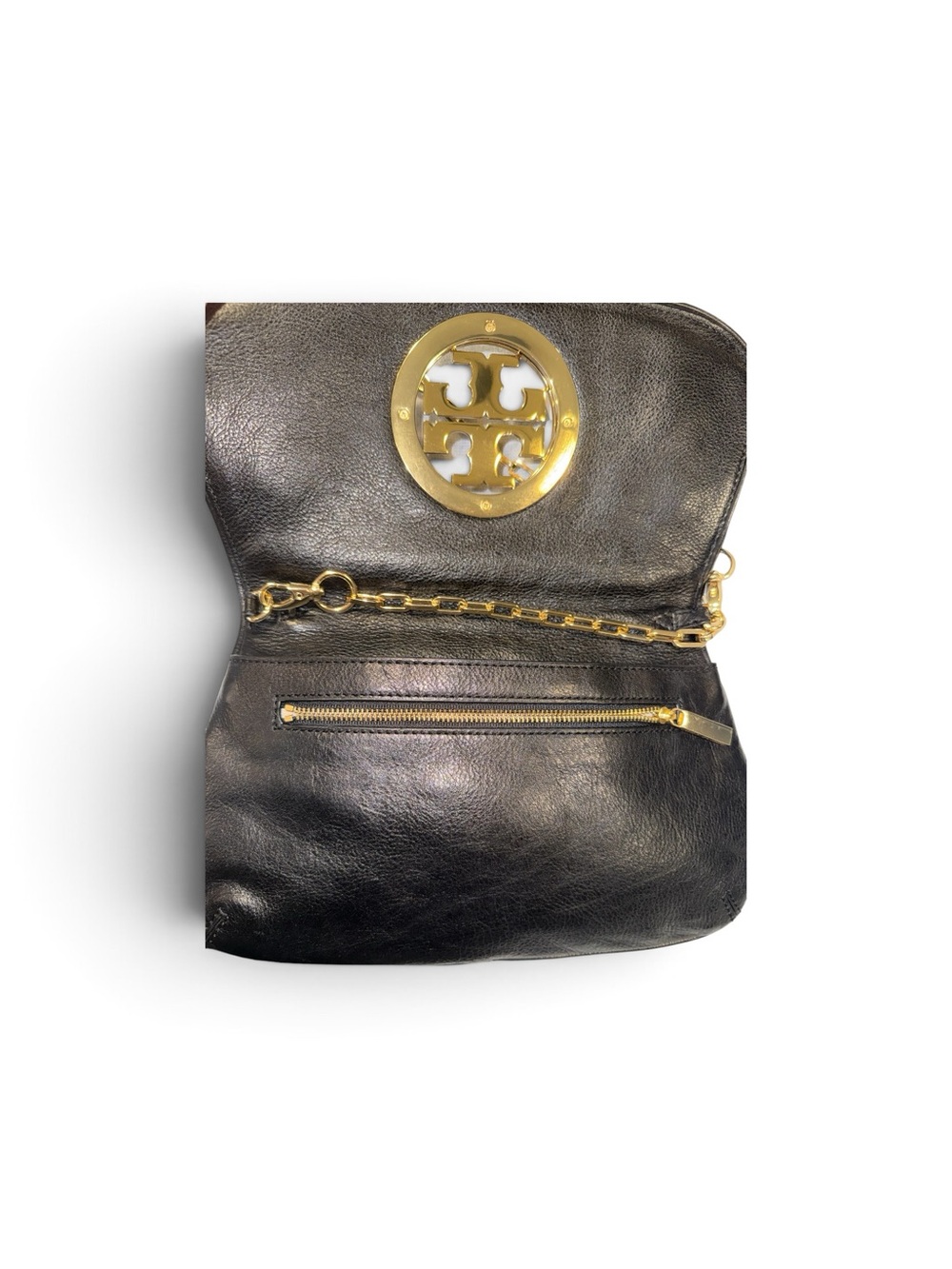 Tory Burch Reva Black Pebbled Leather Crossbody Clutch Purse Bag Gold Hardware - Picture 8 of 8